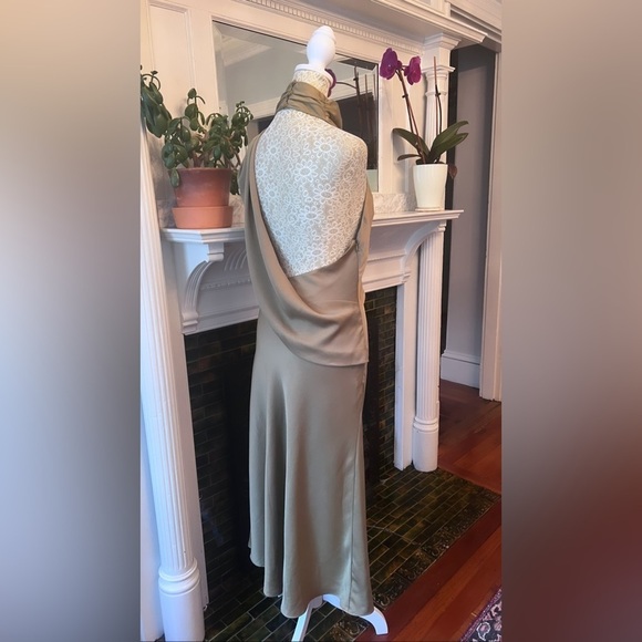 MISHA COLLECTION Robbia Satin High Neck Draped Midi Dress In Dusty Olive Size 4 - Picture 13 of 16
